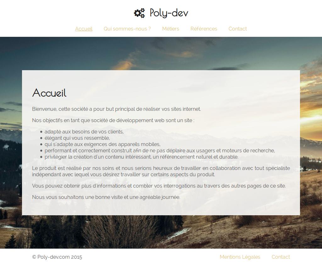 Capture d'écran de la zone visible en taille bureau du site Poly-dev.com.