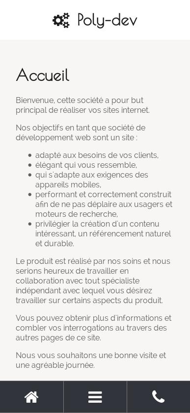Capture d'écran de la zone visible en taille mobile du site Poly-dev.com.