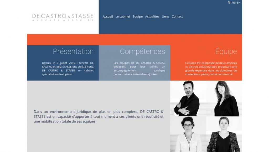 Site vitrine du Cabinet d'Avocats : De Castro & Stasse