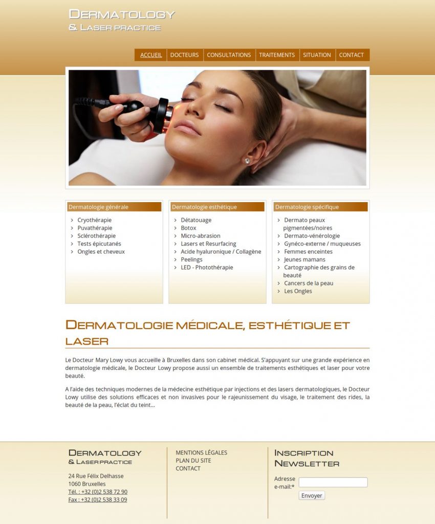 Charte du site vitrine dermatology laser practise à Bruxelles
